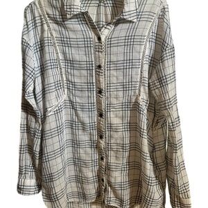 ❄️ Democracy Plaid Button-Front Cotton Shirt – Size L❄️